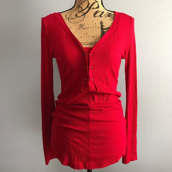 William Rast Tops - William Rast Red Long Sleeve Ribbed Tee Size M